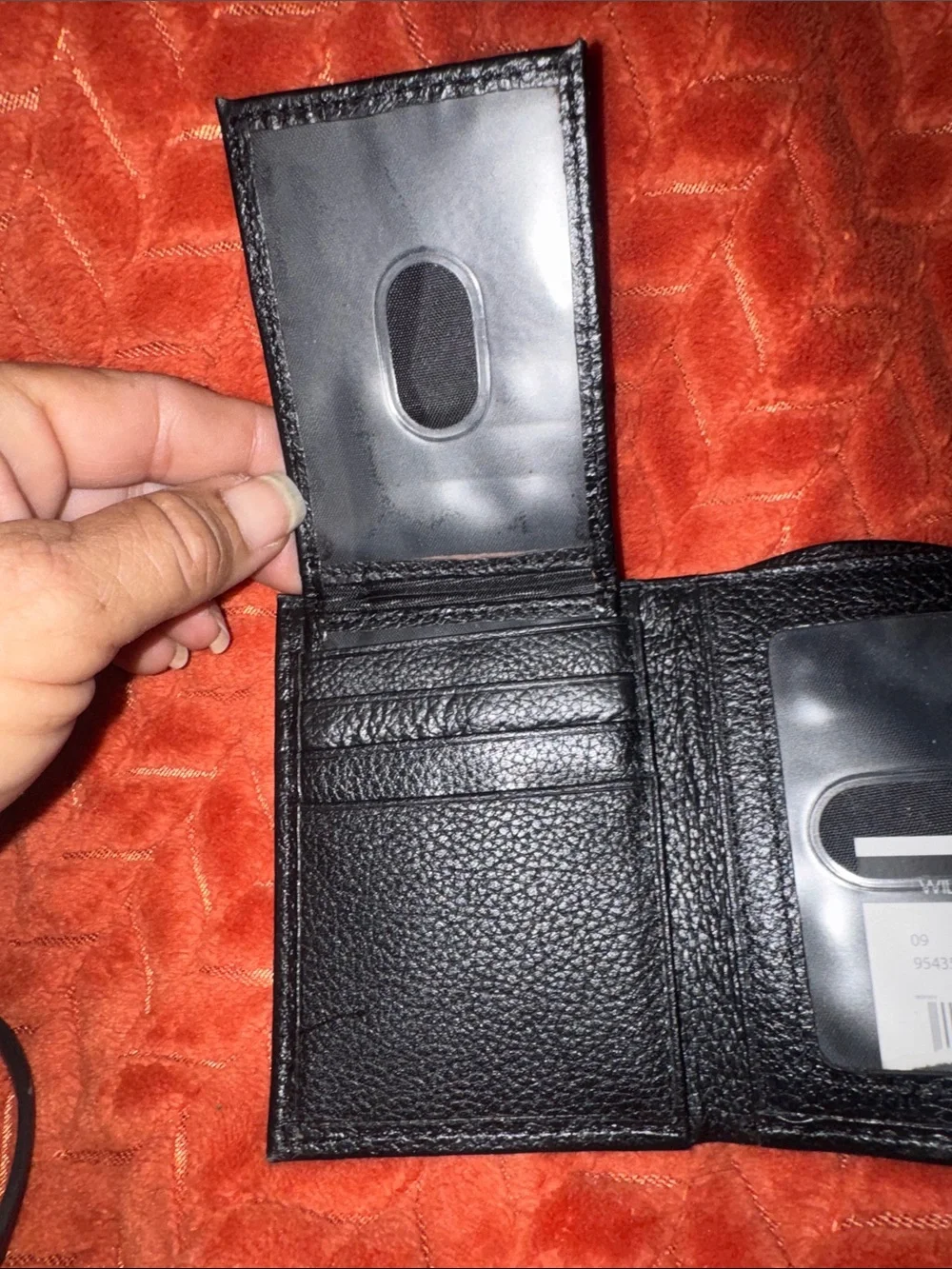 NWT Wilsons Leather Black Trifold Wallet – Genuine Pebble Leather ID Window & Zi